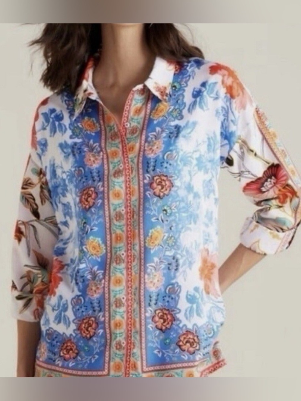 Soft Surroundings Samara Floral Multi Print Button Down